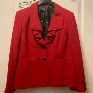 Jasper Ruffled Red Jacket/Black Skirt Suit